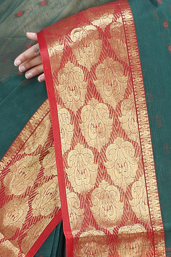 Dark Green Pure Cotton Asmani Tant Saree (196)